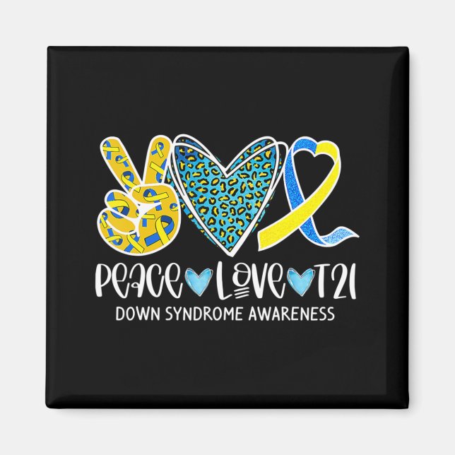 Íman Peace Love Cure Blue & Yellow Ribbon Down Syndrome (Frente)
