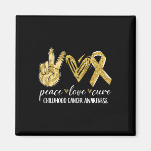 Íman Peace Love Cure Chilhood Cancer Awarness Dourado R