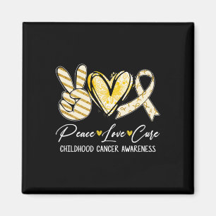 Íman Peace Love Cure Dourada Ribbon Chilhood Cancer Awa