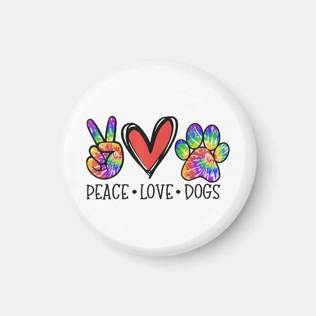 Íman Peace Love Dogs Paws Tie Dye Rainbow Animal Rescut (Frente)