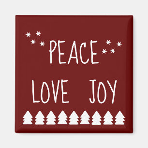Íman Peace Love Joy Script White Trees Stars Holiday M