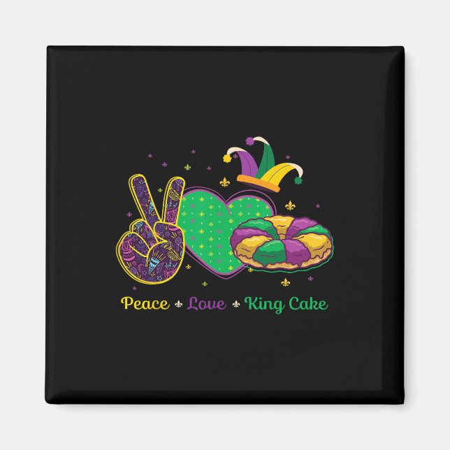 Íman Peace Love King Cake Mardi Gras Mascarada Carniva (Frente)