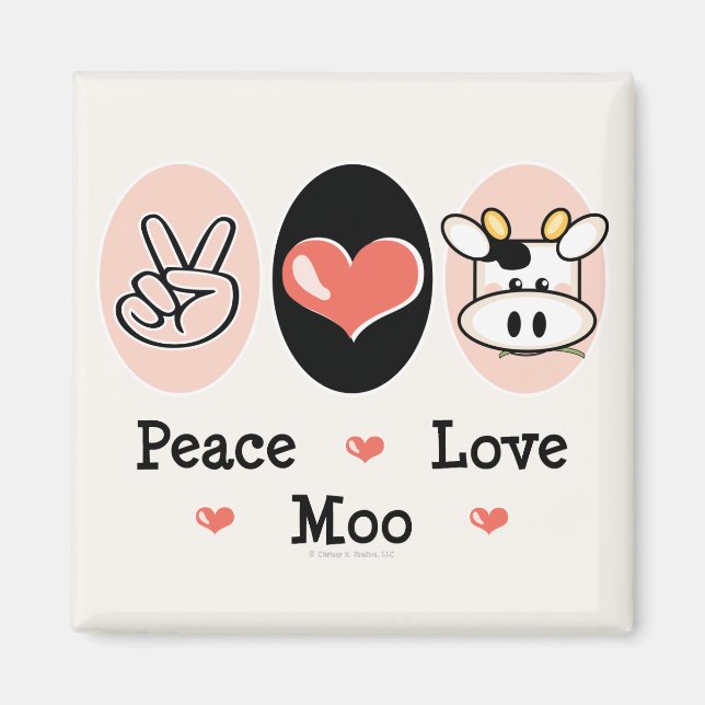 Íman Peace Love Moo Cow Magnet (Frente)