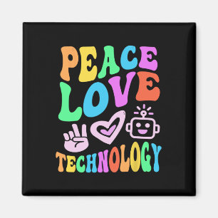 Íman Peace Love Technology Retro Computer Teacher Vibes