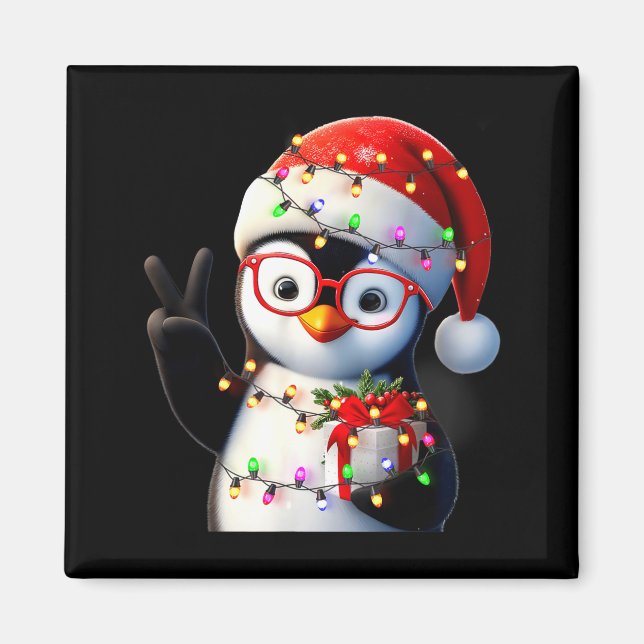 Íman Peace Sign Hand Penguin Santa Christmas Penguin Pa (Frente)