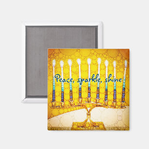 Íman Peace Sparkle Shine Script Yellow Hanukkah Menorah