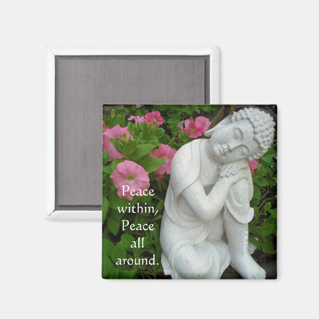 Íman Peaceful Buddha Garden Magnet – Editable Zen Text (Front/Back)