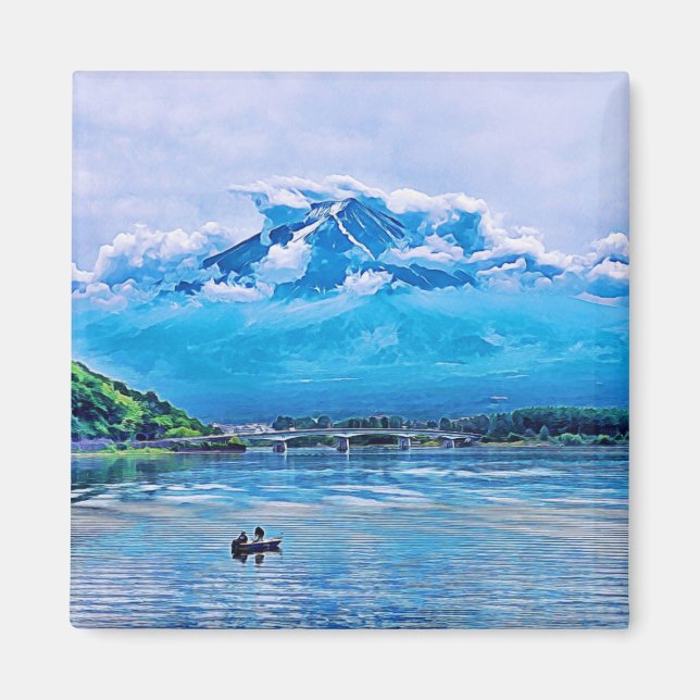 Íman Peaceful Watercolor - Design de Arte Japonês (Frente)