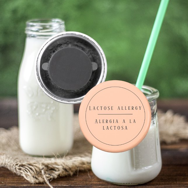 Íman Peach Bilingual Lactose Alergia Alerta espanhol (Peach Bilingual Allergy to Lactose magnet, Spanish editable text, multilingual project)