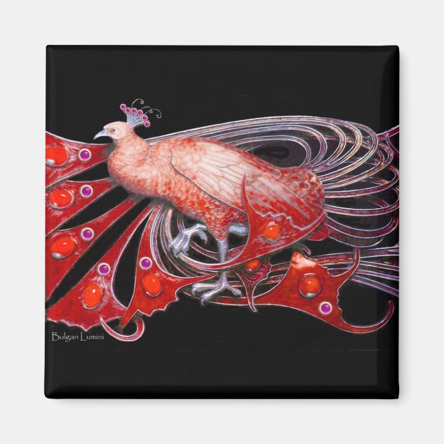 ÍMAN PEACOCK ELEGANTE EM VERMELHO, PRETO (Frente)