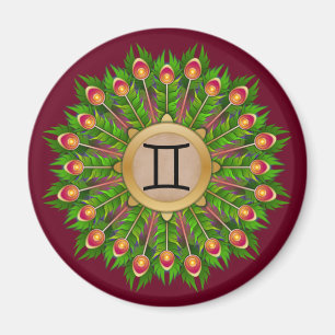 Íman Peacock Feather Wreath Zodiac Sinal Gemini