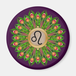 Íman Peacock Feather Wreath Zodiac Sinal Leo