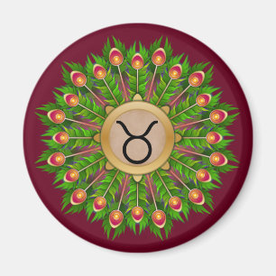 Íman Peacock Feather Wreath Zodiac Sinal Taurus