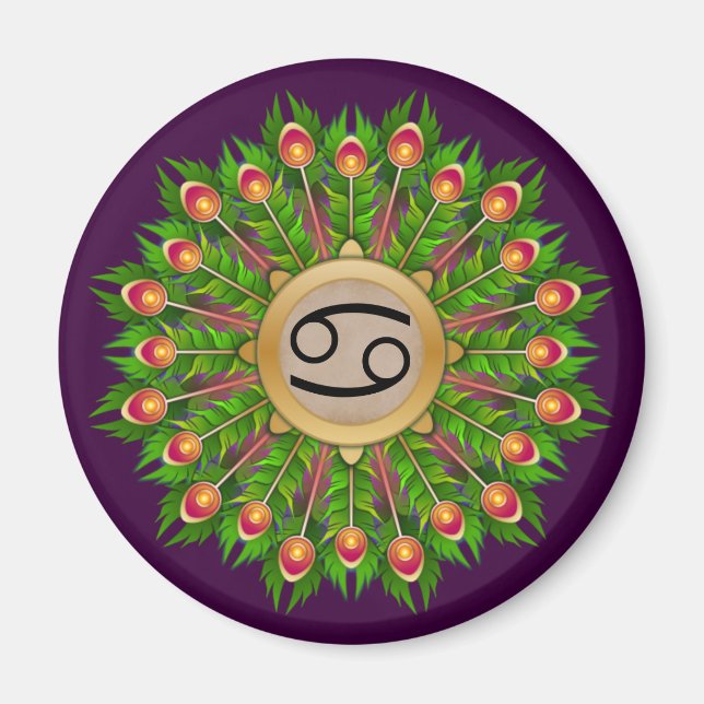 Íman Peacock Feather Wreath Zodibot Sinal Cancer (Frente)