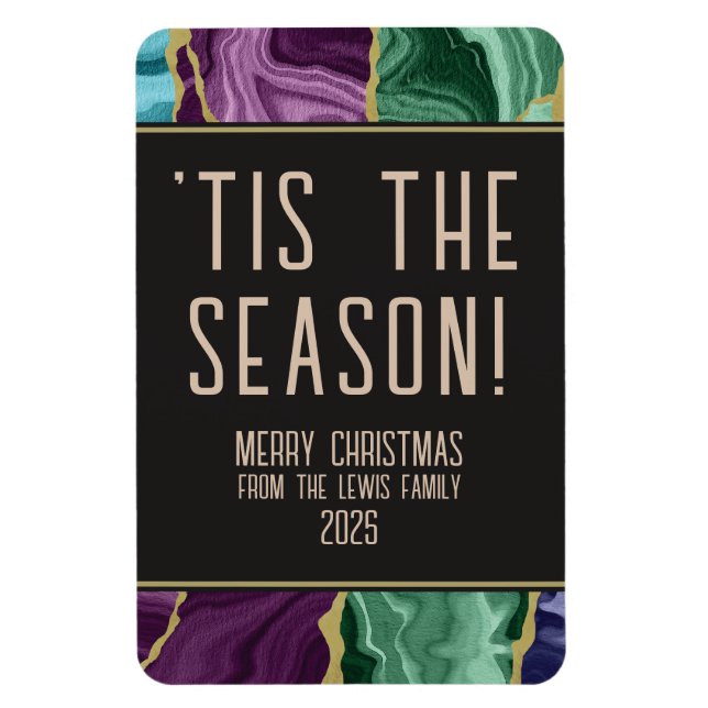 Íman Peacock Watercolor Agate Christmas (Vertical)