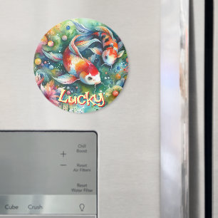 Íman Peixe Koi Sortudo Caprichoso Aquarela Personalizad