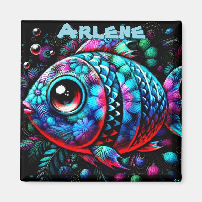 Íman Peixe Náutico Personalizado com Olhos Grandes e Ca (Frente)