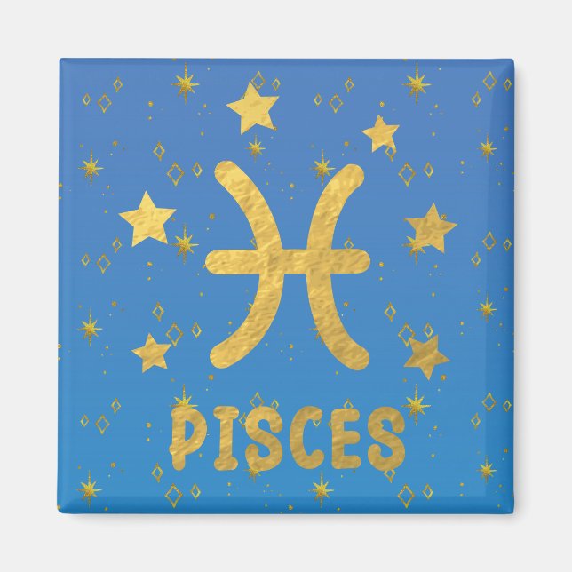 Íman Peixes Azul Zodiac e ímã Dourado (Frente)