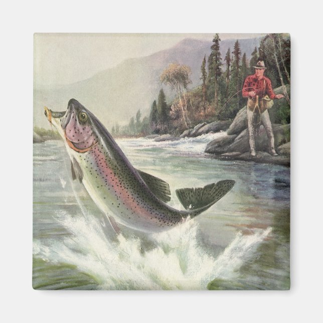 Íman Peixes De Trutas Arco-Íris Vintage, Pesca Pescador (Frente)
