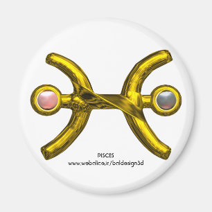 Íman PEIXES Dourado Sinal de Aniversário Zodiac,Pérol