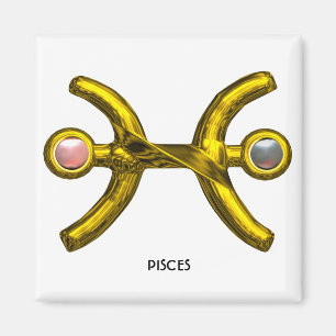 Íman PEIXES Dourado Sinal de Aniversário Zodiac,Pérol