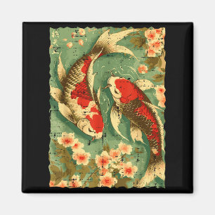 Íman Peixes Koi Japoneses Flores de Cerejeira Sakura Ar