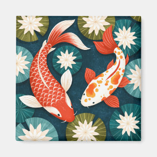 Íman Peixes Koi Japoneses Jardim Zen de Flores de Lótus