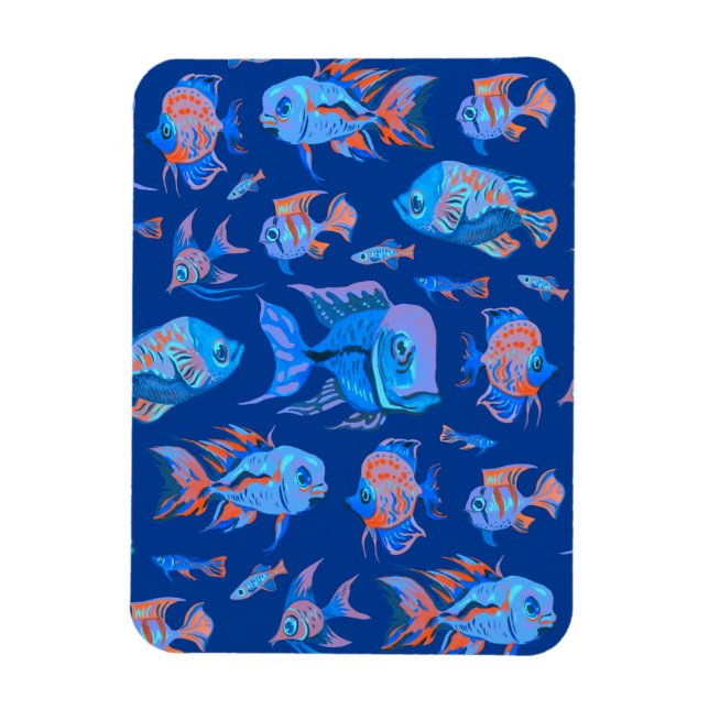 Íman Peixes tropicais divertidos em azul (Vertical)