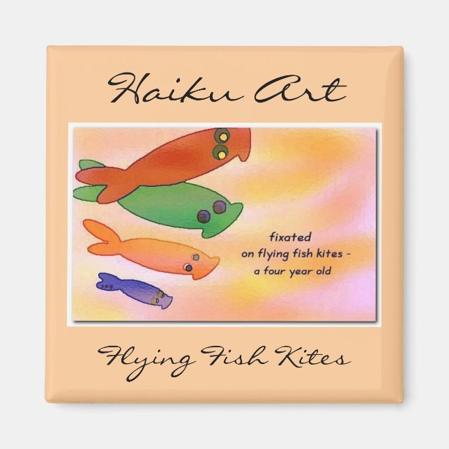 Íman Peixes Voadores Kites Haiku Art Magnet (Frente)
