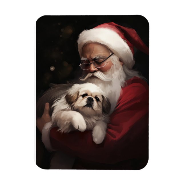 Íman Pekingese com Papai Noel Natal Festivo (Vertical)