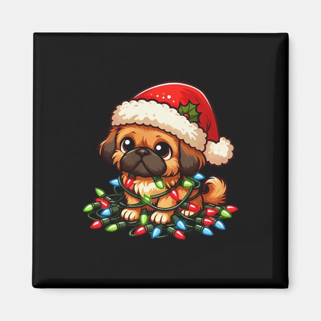 Íman Pekingles Christmas Lights Dog Engraçado Xmas (Frente)