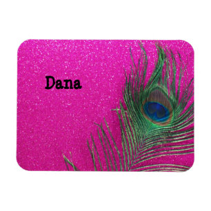 Íman Pena cor-de-rosa Glittery do pavão