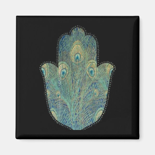 Íman Pena de Pavão Hamsa Judaica Boho (Frente)