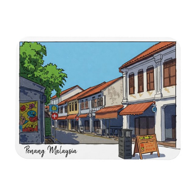 Íman Penang Malásia Georgetown Cartoon (Horizontal)
