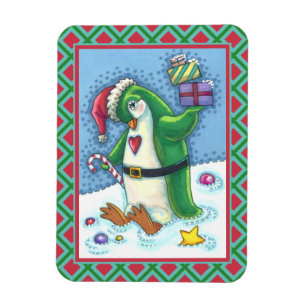 ÍMAN PENGUIM NATAL BONITO VESTIDO EM VERDE, FERIADO