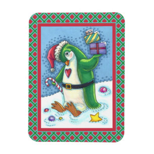 ÍMAN PENGUIM NATAL BONITO VESTIDO EM VERDE, FERIADO