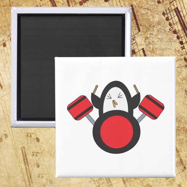 Íman Penguin Drummer Music Cute (A magnet with a cute penguin playing the drums.)