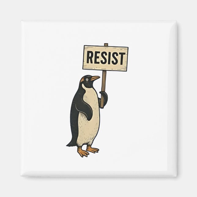 Íman Penguin Engraçado Resiste Protesto Contra Tarrifs (Frente)