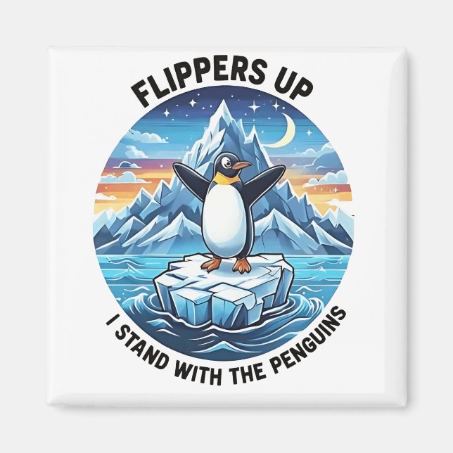 Íman Penguin Engraçado Resiste Protesto Contra Tarrifs (Frente)