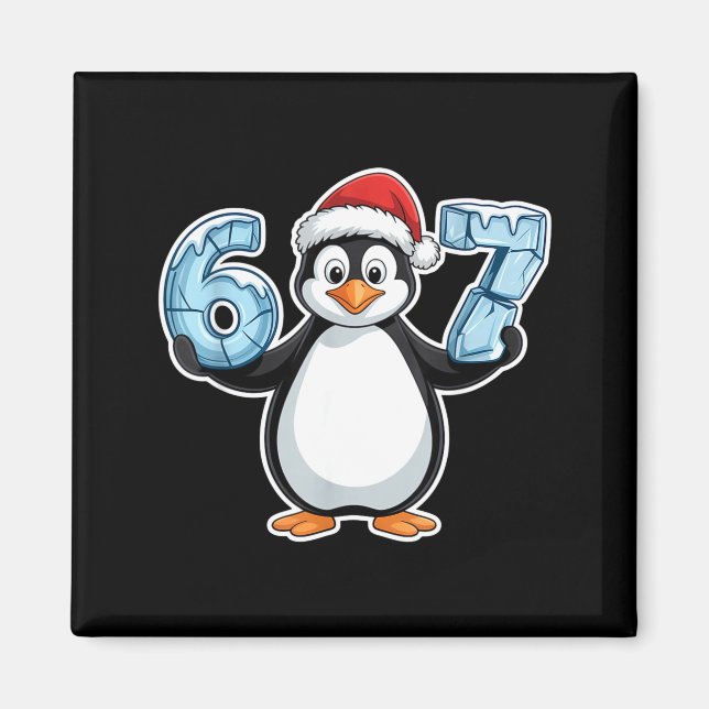 Íman Penguin Santa Hat 67 Icy Numbers Christmas Birthda (Frente)