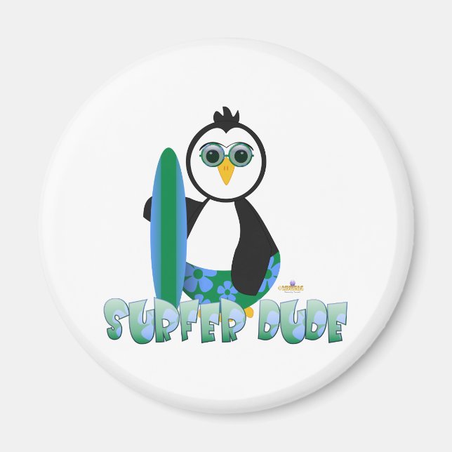 Íman Penguin Segurando Surf Conselho Com Óculos-Sol Sur (Frente)