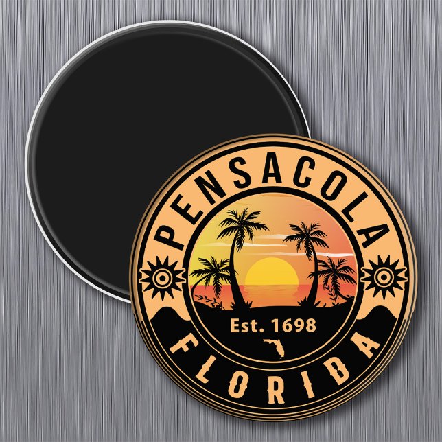 Íman Pensacola Florida Retro Sunset Souvenirs (Criador carregado)