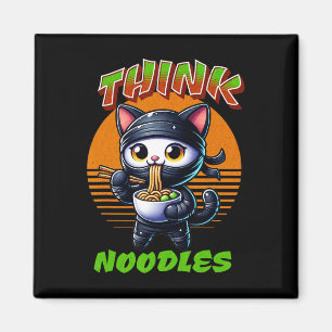 Íman Pense em macarrão - Mmm Noodles Kawaii Ninja Cat E