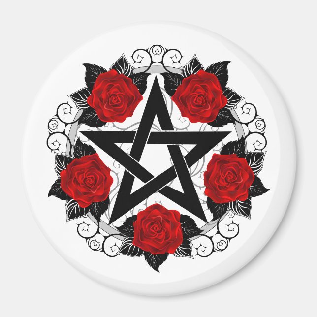 Íman Pentagrama com Rosas vermelhas (Frente)