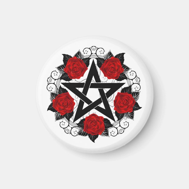 Íman Pentagrama com Rosas vermelhas (Frente)