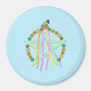 Íman Pentagrama de Beltane com fitas e flores de Pastel