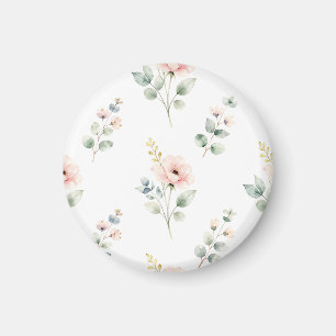 Íman Peônia Eucalipto Floral Delicada em Aquarela