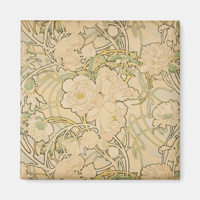 Íman Peônias de Alphonse Mucha, Arte Novo Antigo (Frente)