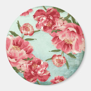 Íman Peônias retros bonito de chintz da flor