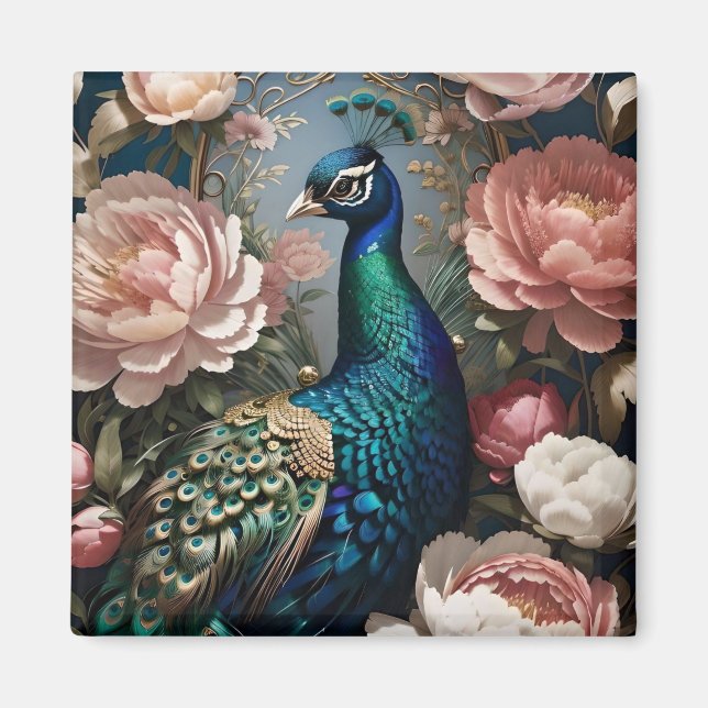Íman Peonias Rosa-Rosa-Peacock Elegantes (Frente)